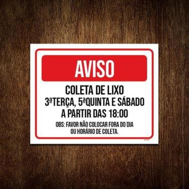 Imagem de Kit 3 Placas - Aviso Coleta De Lixo