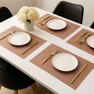 Imagem de Jogo 4 Lugar Americano Retangular Mesa Pvc Rose Executivo 30x45cm Em Casa Tem