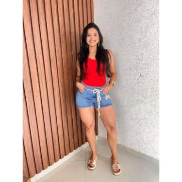 Imagem de Short Feminino Jeans Com Flor E Cinto Barra Desfiada D`Vest-Feminino