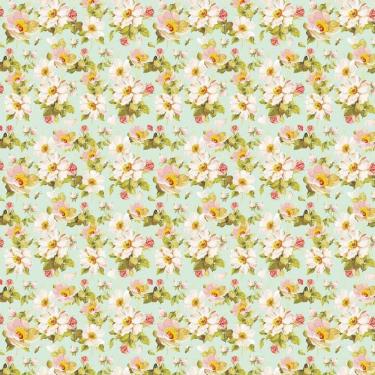 Imagem de Papel De Parede Floral Flores Rosas Fundo Verde Adesivo Sala