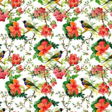 Imagem de Papel De Parede Flores Vermelhas E Passarinho Adesivo Sala