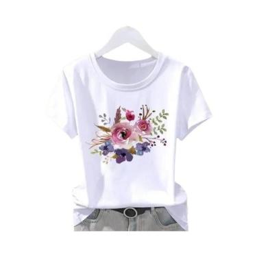Imagem de Camiseta Casual Feminina Oversized Com Estampa Floral, Camisetas De Mo