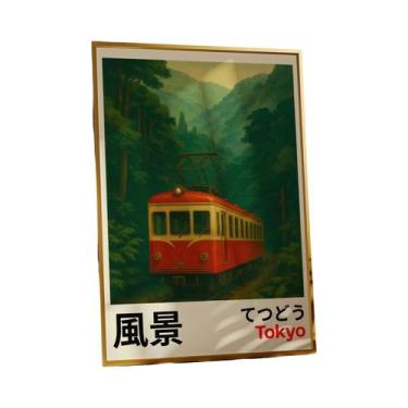 Imagem de Impressão Em Tela De Paisagem Ferroviária Japonesa Retrô De Rua Noturn