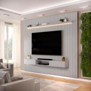 Imagem de Painel com Bancada para TV até 75 Polegadas Ripado com LED DJ Móveis T