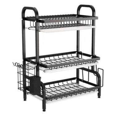 Imagem de Escorredor de louças 3 andares em metal  preto  alta capacidade e orga