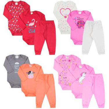 Imagem de Kit Roupa De Bebe 12 Peças Body Manga Longa Estampado e Calça Mijão Al