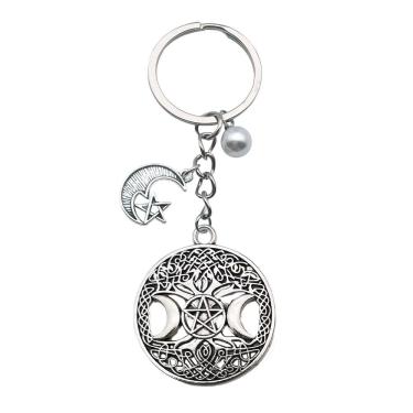 Imagem de Chaveiro vintage de lua crescente e estrela com pingente de pérola