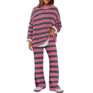 Imagem de Conjunto de lounge Panadila, pijama listrado de tamanho grande, rosa, 