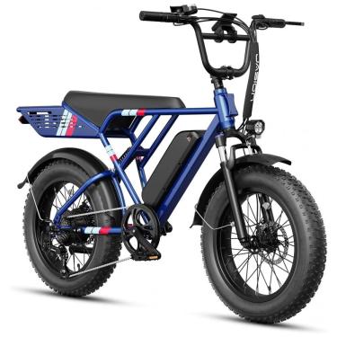 Imagem de Bicicleta elétrica Jasion RetroVolt azul marinho, pneus 20x4, motor 750W pico 2000W, ba...