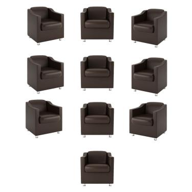 Imagem de Kit 10 Poltronas Decorativas Tilla Recepção Sala Courino Marrom Balaqui Decor