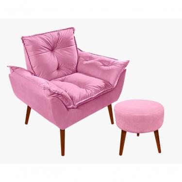 Imagem de Kit Poltrona Opala Com Puff Redondo Danny Suede Rosa Sonho Das Poltronas