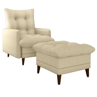 Imagem de Poltrona De Amamentação Com Puff Montreal Reclinável Linho Vancouver Palha Milani Movelaria