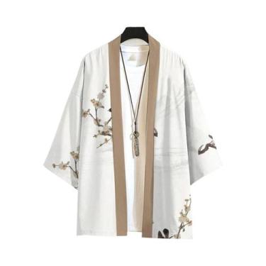 Imagem de Camisa De Verão Masculina RANMARU Kimono De Manga Curta Estampada Moda