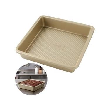 Imagem de Forma Quadrada 20cm para Brownie Pão Bolo Torta Aço Dourada
