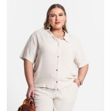 Imagem de Camisa Feminina Linho Strong Secret Glam Bege, Plus G4, Bege