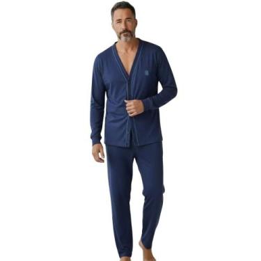 Imagem de Pijama Masculino Aberto Botão Manga Longa e Calça Comprida Inverno Pós