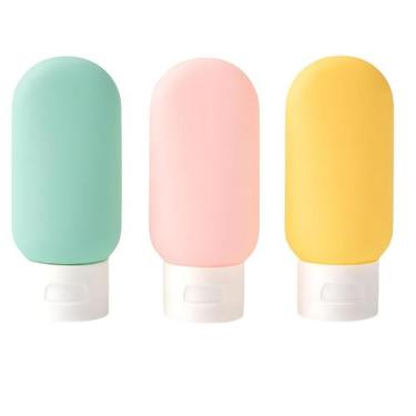 Imagem de Kit 3 Frascos Coloridos Para Viagem 50ml  Reutilizáveis, Portáteis, An