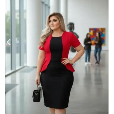 Imagem de Vestido Plus Size Peplum Blazer Moda Feminina Evangélica - Miss FLOWER