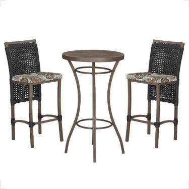 Imagem de Mesa Bistrô e 2 Banquetas Roma Marrom Corda Náutica Estofado 6 Trama O