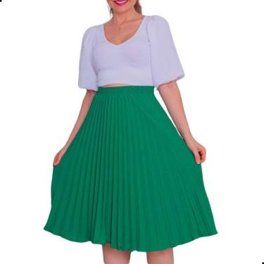 Imagem de Saia Plissada Midi Crepe Moda Evangélica - Look Modas Octavio, M, Verd
