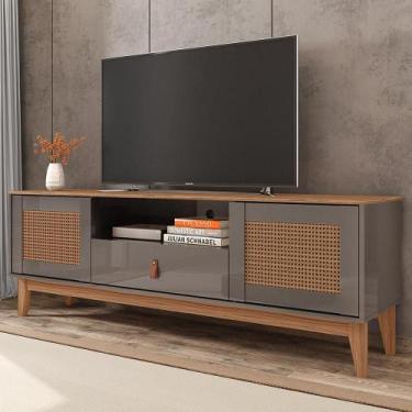 Imagem de Rack Bancada Tv 60 Pol 160cm Pé Madeira Dalva Cinza/Cedro C14 - Mpozen