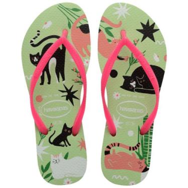 Imagem de Chinelo Havaianas Slim Pets Gato Cachorro Infantil Menina, Verde, 23/2