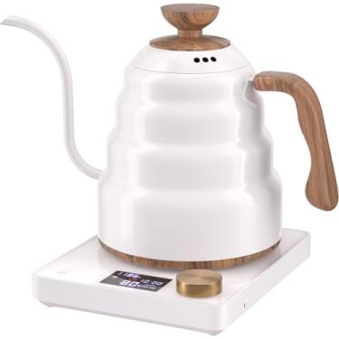 Imagem de Chaleira elétrica pescoço de ganso, chaleira elétrica de água com controle inteligente de temperatura aquecimento rápido aço inoxidável 304 para café chá ferver água quente 1000W 850.5 g 900ml (branco
