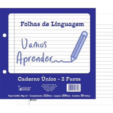Imagem de Folha para Caderno Tamoio 2 Furos Linguagem com Pauta e Margem Papel Reforçado 50 Unidades