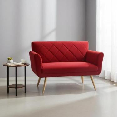 Imagem de Namoradeira Decorativa Sabrina Suede Vermelho Pés Madeira Ms Decor - M