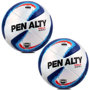 Imagem de Kit com 2 Bola de Futsal Penalty Max 1000 Xxiv Oficial CBFS Selo FIFA Branco e Azul 410-430G 62,5-63,5CM
