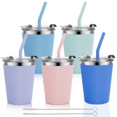 Imagem de Copo Infantil de Aço Inoxidável Vermida 12oz Antivazamento Kit com 5 U