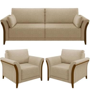 Imagem de Kit Sofá 02 Lugares 162cm Com 02 Poltronas Stefan Pés Madeira M03 Linh