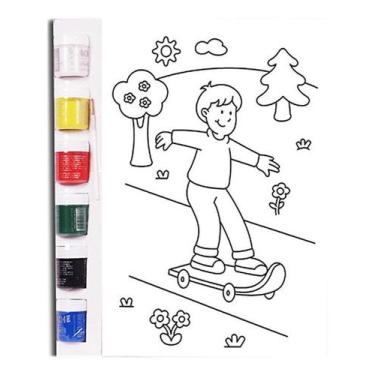 Imagem de Kit Tela P/ Pintura Colorir 30x40cm Skate + Guache Pincel - Cortiarte