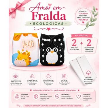 Imagem de Kit 2 Fraldas Ecológicas Premium Ajustáveis 3kg a 15kg 2 Absorventes M