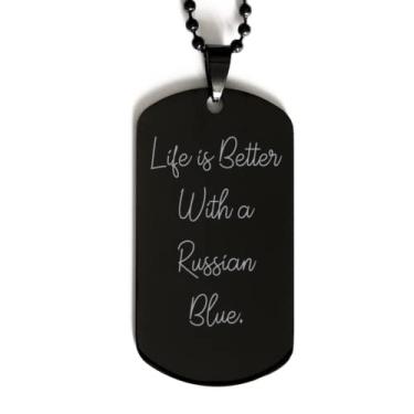 Imagem de SpreadPassion Presentes de gato azul russo útil, Life is Better with a Russian Blue, Cute Christmas Black Dog Tag from Cat Lovers