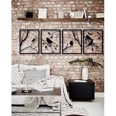Imagem de Quadro Decorativo 4 Peças Pássaros Vazado – MDF 3mm Cor:PRETO