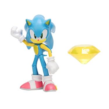 Imagem de Sonic The Hedgehog Boneco de ação de 10 cm moderno sônico com amarelo caos esmeralda brinquedo colecionável