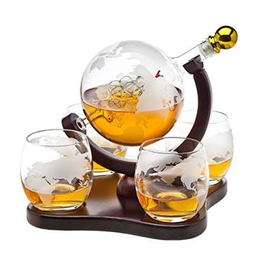 Imagem de Conjunto de globo Whiskey Decanter com 4 óculos de Whisky Globe – para bebidas, Scotch, Bourbon, Vodka – 850 ml