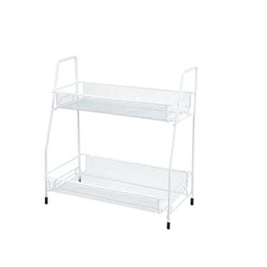 Imagem de Carrinho de cozinha, organizador de cozinha, prateleira de armazenamento, frascos de tempero de camada dupla, suporte de cosméticos, cosméticos, banheiro, cesta de vegetais para cozinhas (cor: branco)