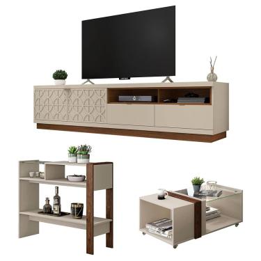 Imagem de Conjunto Sala De Estar Kit Rack Mesa Aparador Renda Caemmun