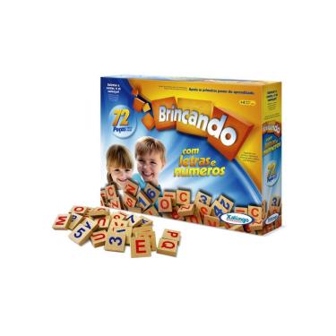 Imagem de Jogo Brincando Com Letras e Numeros 72 Peças Madeira Xalingo