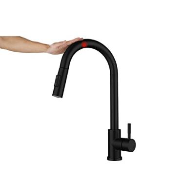 Imagem de Torneira de cozinha com sensor preto de indução inteligente, misturador de aço inoxidável, controle de toque, torneira de pia, 2 modos, água quente e fria, preto, toque, china
