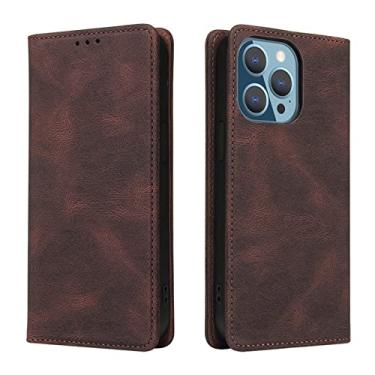 Imagem de Capa de telefone para iPhone 13 Mini/13/13 Pro/13 Pro Max, Capa carteira flip de couro de luxo com compartimentos para cartão Kickstand fecho magnético capa de absorção de choque, marrom, 13 Pro 15,1 cm