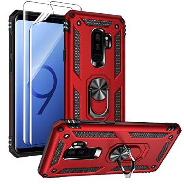 Imagem de Capa para Samsung Galaxy S9 Plus com protetores de tela HD, suporte de anel de metal de grau militar Androgate com suporte de anel de metal de 4,5 m testado à prova de choque para Samsung Galaxy S9+ (2018) vermelho