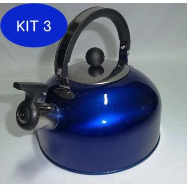 Imagem de Kit 3 Chaleira em aço inox 2 litros azul com apito