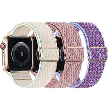 Imagem de Swhatty Pulseiras de nylon elástico compatível com Apple Watch séries 10-1 SE, pacote com 3 G 38 mm/40 mm/41 mm/42 mm para Apple Watch Series 10-1 SE, pacote com 3 G 38