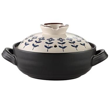 Imagem de Panela de caçarola de cerâmica antiaderente, panela de ensopado estilo japonês panelas design binaural anti-rachaduras e queimaduras pote de barro resistente, para cozinha bibimbap e sopa, D, 1,5L