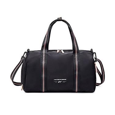 Imagem de Bestgift Bolsa de ginástica esportiva unissex bolsa de viagem curta com separação seca e úmida bolsa de grande capacidade, Preto, 41*23*20.5cm