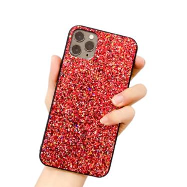 Imagem de MEOORHE Capa de telefone brilhante de lantejoulas coloridas criativas para Samsung Galaxy Note 20 10 9 8 Ultra Pro Plus, capa traseira com glitter personalizado (vermelho, Note 20 Ultra)
