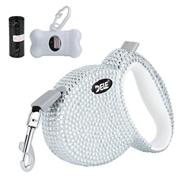 Imagem de eing Coleira retrátil para cães, coleira de passeio para animais de estimação com alça antiderrapante, fita de nylon forte, livre de emaranhamento de 360°, adequada para gatos pequenos e médios, dispensador de sacos de lixo de presente incluído, 3 m, branco